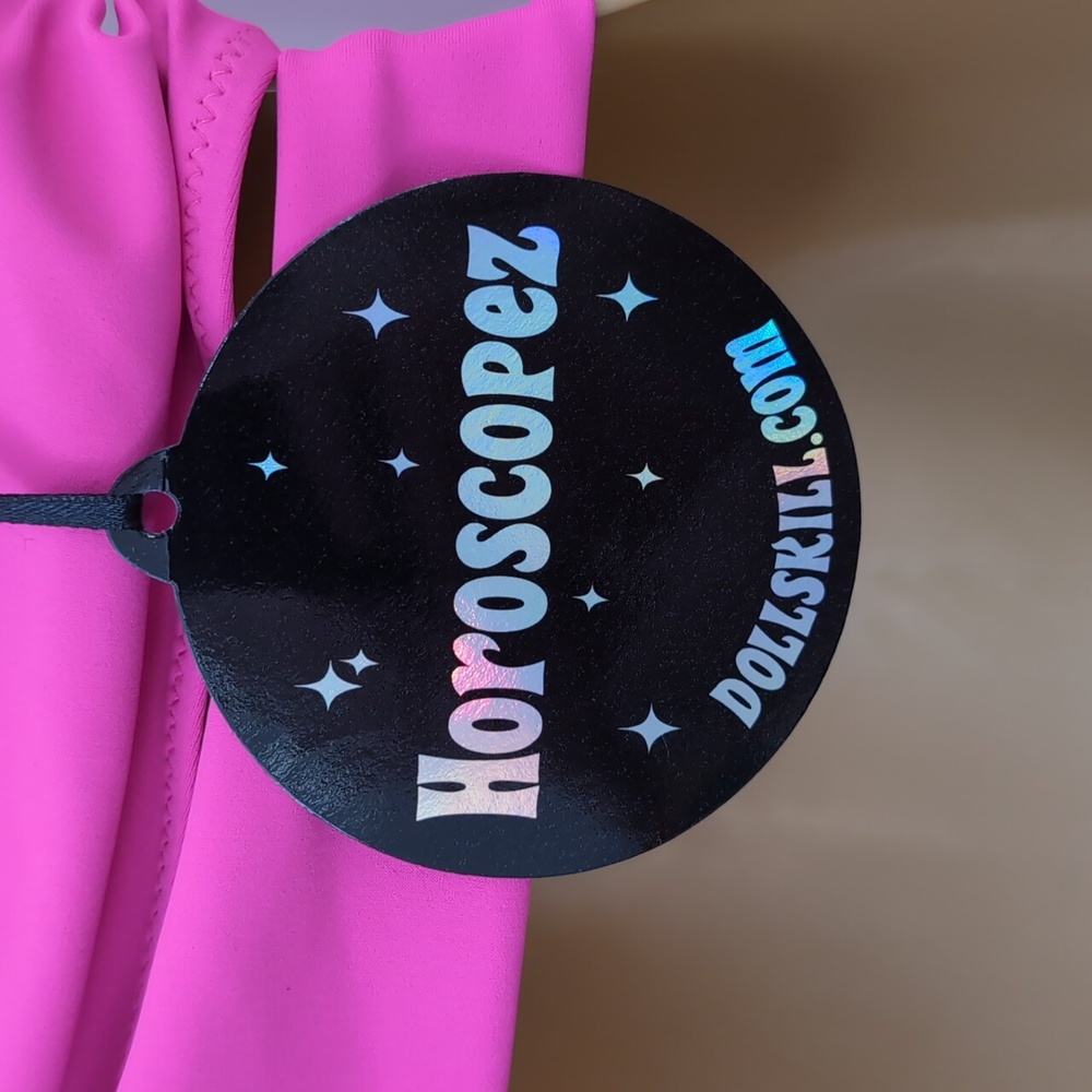 NWT DOLLS KILL Hot Pink tie crop top Asymmetrical Sz M Horoscopez - Picture 4 of 10